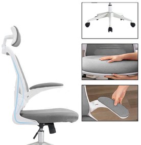Scaun de birou ergonomic cu suport lombar si tetiera, gri