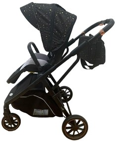 Carucior 2 in 1 pentru copii Usor si Compact - Pliabil, Sistem de absorbtie a socurilor, Scaun Reversibil - Negru cu stelute- CPC-58-stelute
