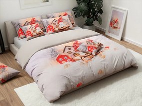 Lenjerie de pat 3D din bumbac SNOWMAN ON A SLEIGH gri, 100% bumbac Dimensiune lenjerie de pat: 70 x 90 cm | 140 x 200 cm