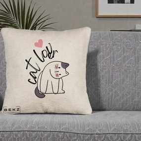 Perna Personalizata Cat Lover Pisica Ilustratie Linie, 40x40 cm, Bej Canapea, Husa Detasabila, Perna Inclusa, BEKZ®