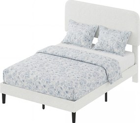 HOMCOM Cadru de pat dublu cu tăblie reglabilă pe înălțime tapițat cu blăniță sherpa șipci de susținere alb | Aosom Romania