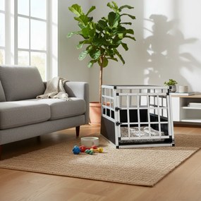 Cușcă de transport pentru câini BRUNO, 70x54x51cm, argintiu/negru Cadoca