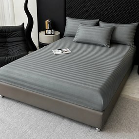 Lenjerie Premium Damasc, bumbac 100%, 6 piese, pat 2 persoane, olive gri
