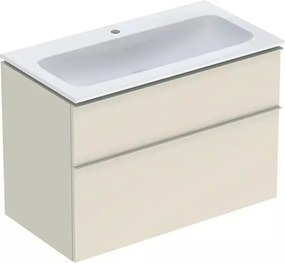 Set dulap baza suspendat Geberit iCon gri nisip lucios 2 sertare si lavoar 90 cm alb