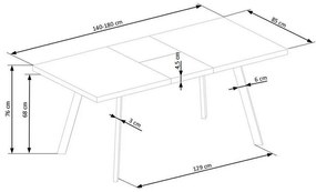 Masa de bucaterie Berlin 160 cm, nuc / negru