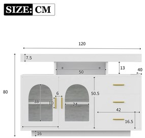 Comodă cu LED, Dulap pentru Cafea și Comodă cu Sertare, Luminos cu 16 Culori, pentru Living și Sala de Mese, 120x40x80 cm, Alb