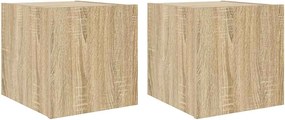 vidaXL Comodă TV de perete cu LED, 2 buc. stejar sonoma, 30,5x35x30 cm