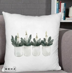 Perna Decorativa Lumanari Advent in Borcane, 40x40 cm, Alb Pufos, Husa Detasabila, Perna Inclusa, BEKZ®