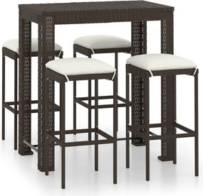 vidaXL Set mobilier bar de grădină cu perne, 5 piese, maro, poliratan