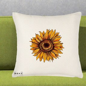 Perna Decorativa Floarea Soarelui Vibranta, 40x40 cm, Crem Reliefat, Husa Detasabila, Perna Inclusa, BEKZ®