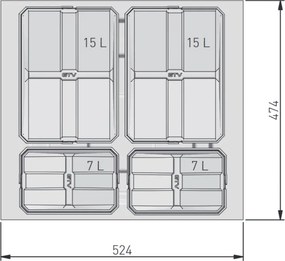 Cos gunoi incorporabil in sertar, GTV Axispace, colectare selectiva, pentru corp de 600 mm, gri antracit, 2 x 15 l + 2 x 7 l Plastic, Gri antracit,
