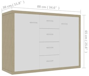 Servanta, alb si stejar Sonoma, 88 x 30 x 65 cm, PAL 1, alb si stejar sonoma