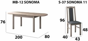 Set masa extensibila 160x200cm cu 6 scaune tapitate, MB-12 Venus1 si S-37 Boss7 S11, sonoma, lemn masiv de fag, stofa