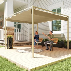 Outsunny Pergolă de Grădină cu Acoperiș Retractabil și Sistem de Prindere Magnetic, 298x297x221 cm, Kaki | Aosom Romania