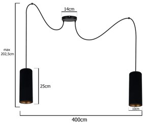 Lustră pe cablu AVALO 2xE27/60W/230V negru