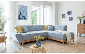 Colțar extensibil cu șezlong pe partea dreaptă Miuform Dazzling Daisy L, albastru deschis