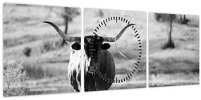 Tablou - Vacă,alb-negru (cu ceas) (90x30 cm)