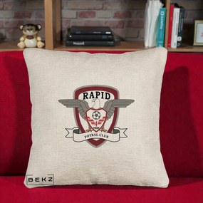 Perna Personalizata Rapid Fotbal Club 1923, 40x40 cm, Bej Canapea, Husa Detasabila, Perna Inclusa, BEKZ®