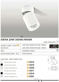 Spot LED aplicat, directionabil pentru tavan/plafon SIENA 20W 4000K crom