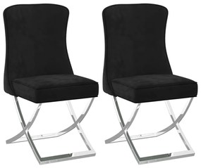 3074909 vidaXL Scaun, 2 buc., negru, 53x52x98 cm, catifea & oțel inoxidabil