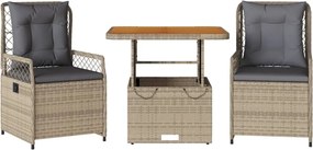 vidaXL Set mobilier de grădină cu perne, 3 piese, bej, poliratan