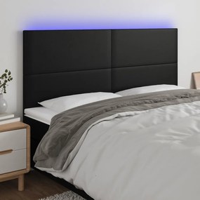 Tablie de pat cu LED, negru, 200x5x118 128 cm, piele ecologica 1, Negru, 200 x 5 x 118 128 cm