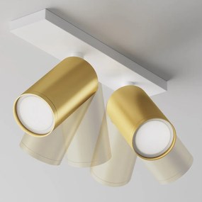Aplica de perete / tavan cu 2 spoturi directionabile design tehnic Focus S alb, auriu mat