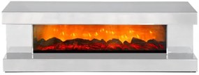 Comoda TV cu șemineu electric, boxa Bluethooth, telecomandă, Alb, 180x43x55 cm