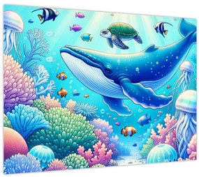 Tablou pe sticlă – Lume subacvatică (70x50 cm)