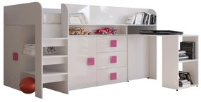Pat multifuncțional 90 cm Toreno 1 (Alb + alb lucios + mânere roz lucios). 1083309