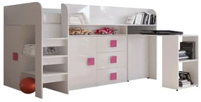 Pat multifuncțional 90 cm Toreno 1 (Alb + alb lucios + mânere roz lucios). 1083309