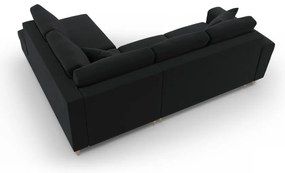 Colțar negru extensibil, cu spațiu de depozitare cu tapițerie din catifea (cu colț pe partea dreaptă-în formă de ”L”) Kyoto – Cosmopolitan Design