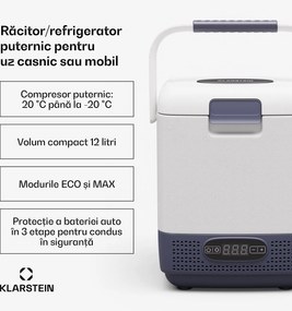 Klarstein Răcitor SwiftFrost 12L, 12V-24V/230V, până la -20 °C, compresor, 2 niveluri de putere, Afișaj LED