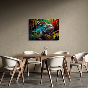 Tablou pe sticlă - Iguana colorată (70x50 cm)