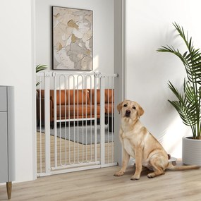 PawHut Poartă de Siguranță Extensibilă pentru Câini 76-104 x 104 cm, Deschidere cu o Singură Mână, Alb | Aosom Romania