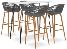 3057408 vidaXL Set mobilier de bar, 5 piese, alb și gri