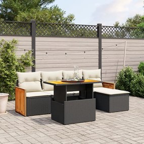 3273933 vidaXL Set mobilier de grădină cu perne, 6 piese, negru, poliratan