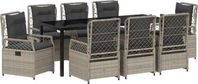 vidaXL Set de masă pentru grădină 9 pcs Gri deschis poliratan
