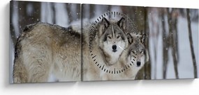 Tablou - Lupii în timpul iernii (cu ceas) (90x30 cm)