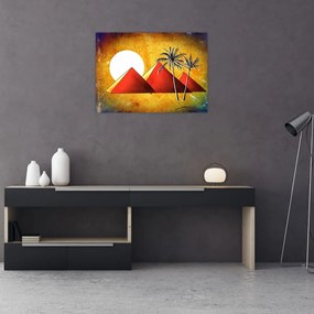 Tablou pe sticlă cu piramidele egiptene pictate (70x50 cm)