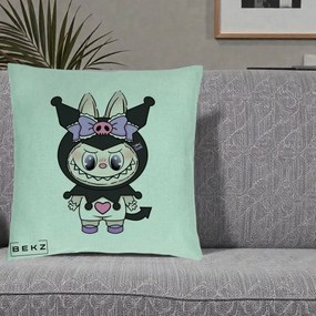 Perna Personalizata Labubu x Kuromi, 40x40 cm, Verde Menta, Husa Detasabila, Perna Inclusa, BEKZ®