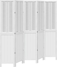 vidaXL Paravan cameră 5 panouri, alb, lemn masiv paulownia