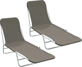 vidaXL Șezlonguri de plajă pliabile, 2 buc., gri, oțel & textil