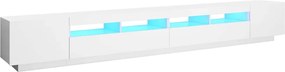 vidaXL Comodă TV cu lumini LED, alb, 300x35x40cm