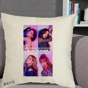 Perna Personalizata K-pop BLACKPINK Poster Colaj 4 Membre Violet Roz, 40x40 cm, Ecru, Husa Detasabila, Perna Inclusa, BEKZ®