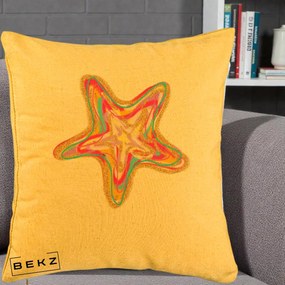 Perna Decorativa Stea de Mare Neon Curcubeu, 40x40 cm, Galben, Husa Detasabila, Perna Inclusa, BEKZ®
