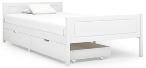 3060498 vidaXL Cadru de pat cu 2 sertare, alb, 100x200 cm, lemn masiv pin