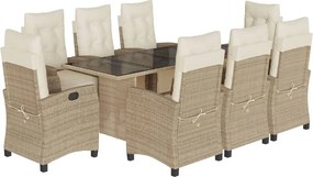 vidaXL Set de masă pentru grădină, 9 piese, cu perne, bej, poliratan