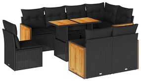 3327723 vidaXL Set mobilier grădină perne 9 piese negru poliratan/lemn acacia