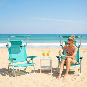 Outsunny Set de 2 scaune de plajă pliabile cu copertină reglabilă spătar rabatabil în 6 poziții tetieră turcoaz | Aosom Romania